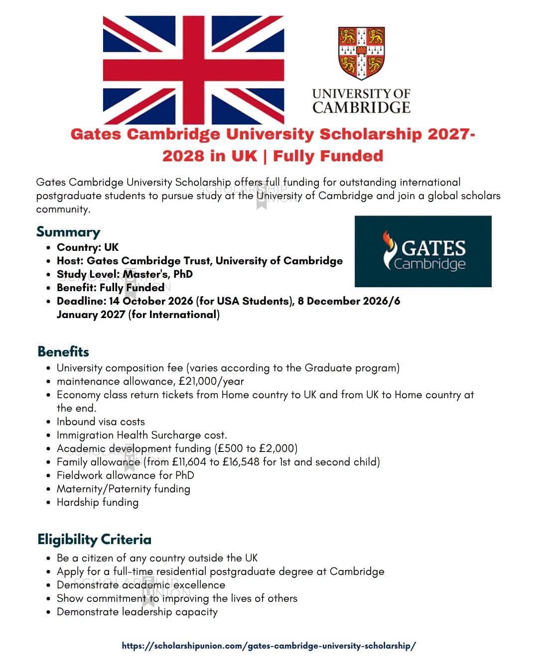 🇬🇧 GATES CAMBRIDGE UNIVERSITY SCHOLARSHIP 2027-2028 — UK (FULLY FUNDED)