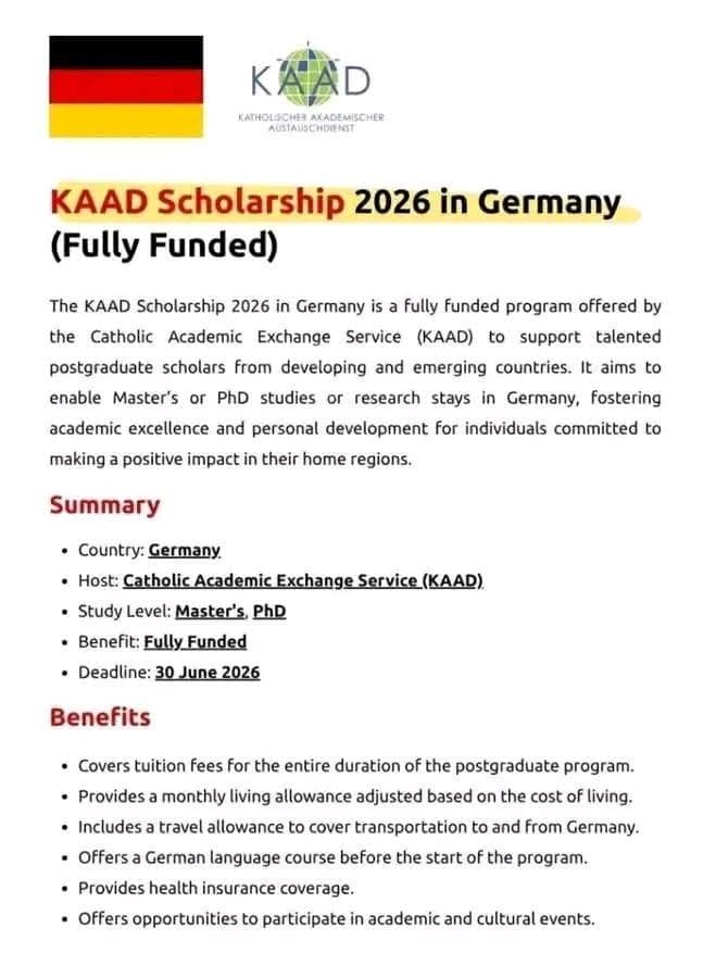 🇩🇪 FULLY FUNDED SCHOLARSHIP IN GERMANY – KAAD SCHOLARSHIP 2026