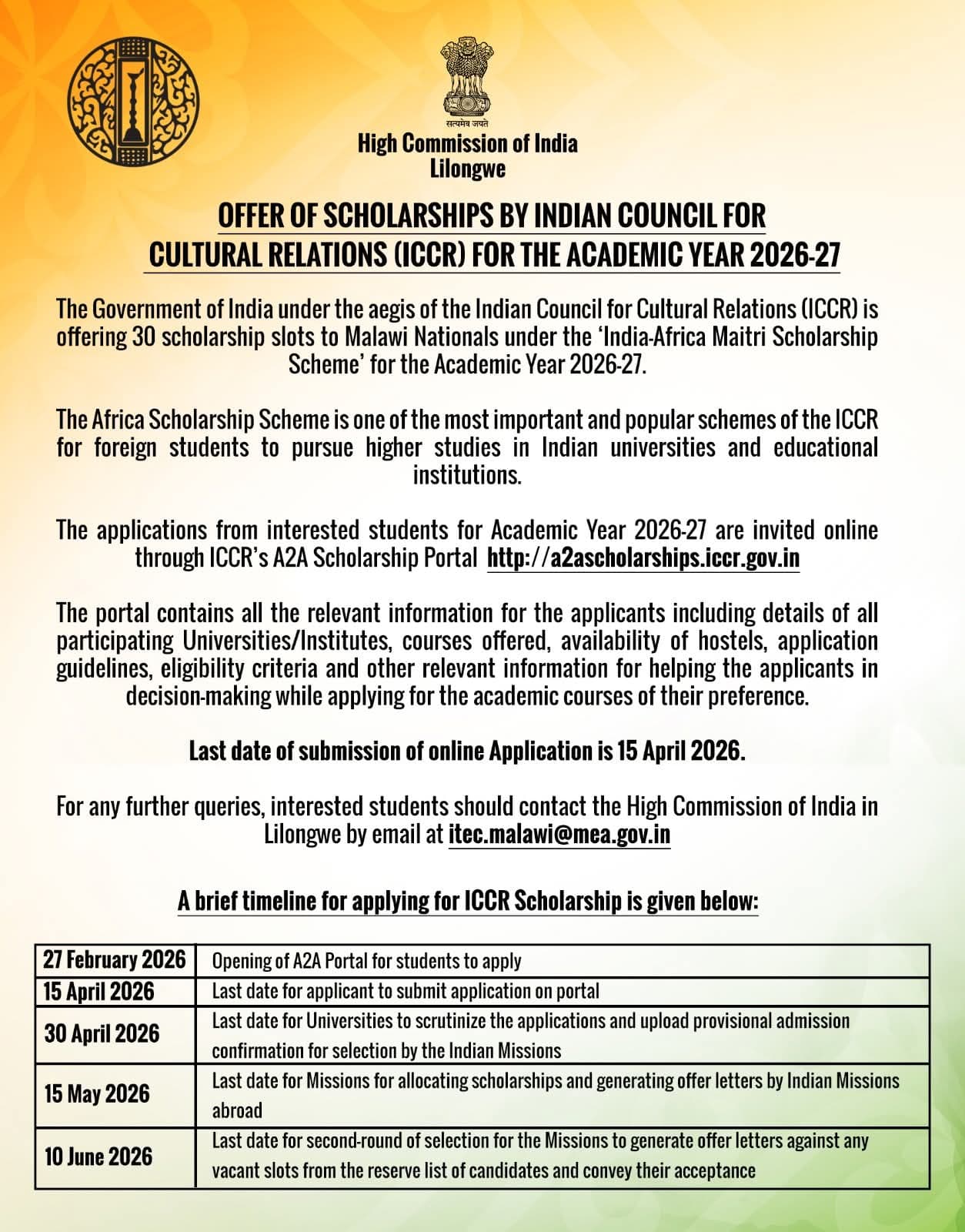 Fully-Funded Scholarships for Malawian Students – Academic Year 2026-27