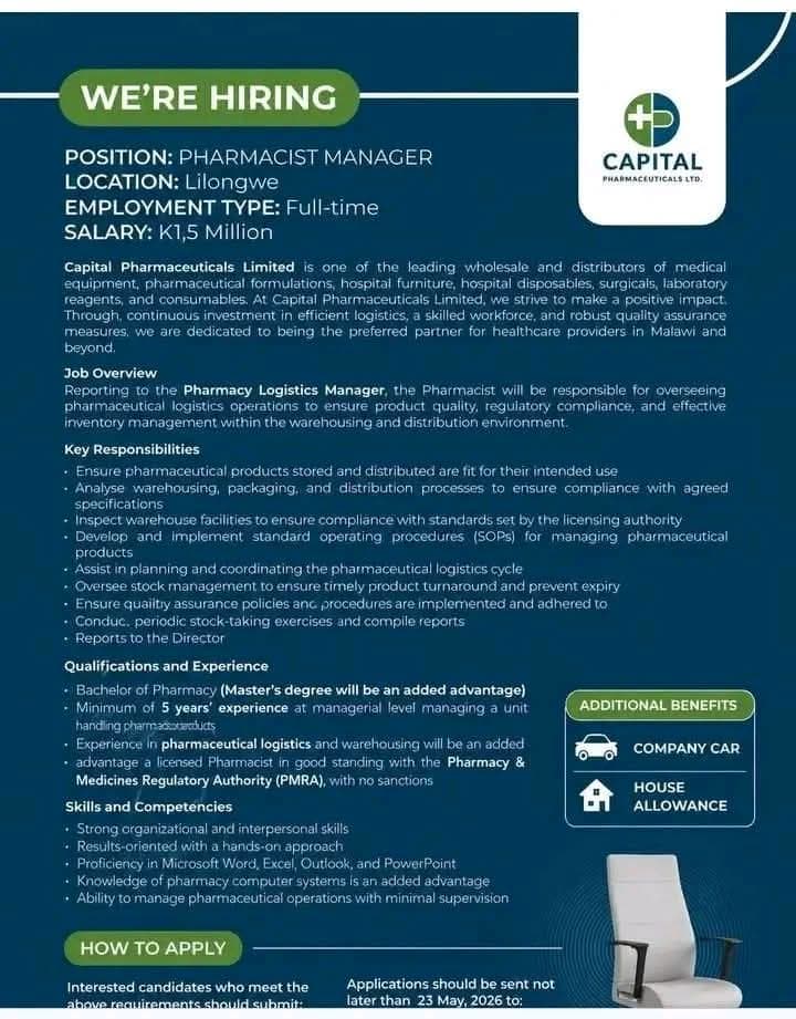 💼 VACANCY ANNOUNCEMENT – PHARMACIST MANAGER