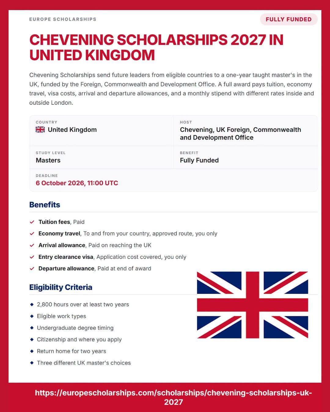 🇬🇧 CHEVENING SCHOLARSHIPS 2027 — UNITED KINGDOM (FULLY FUNDED)