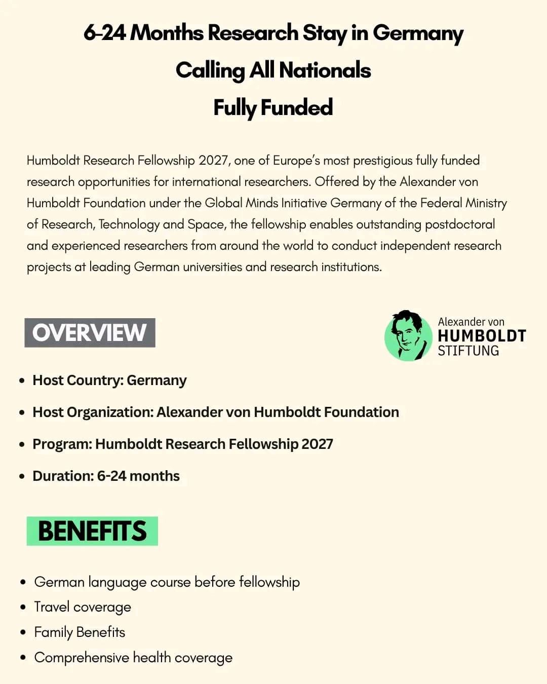 Humboldt Research Fellowship 2027 in Germany (Fully Funded)